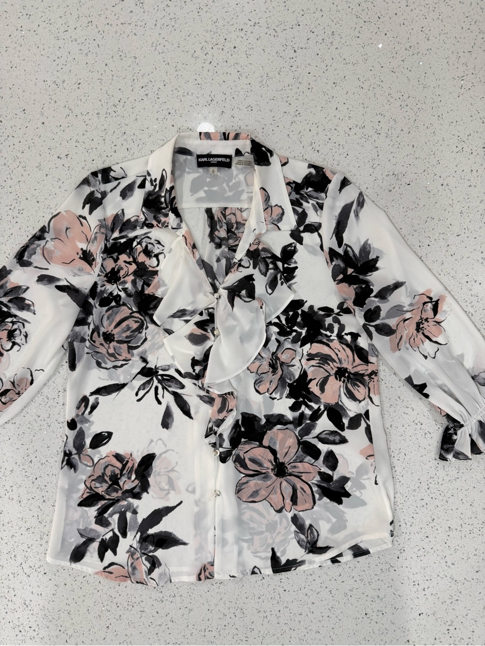 Karl Lagerfeld White Blouse with Pink and Black Floral Print